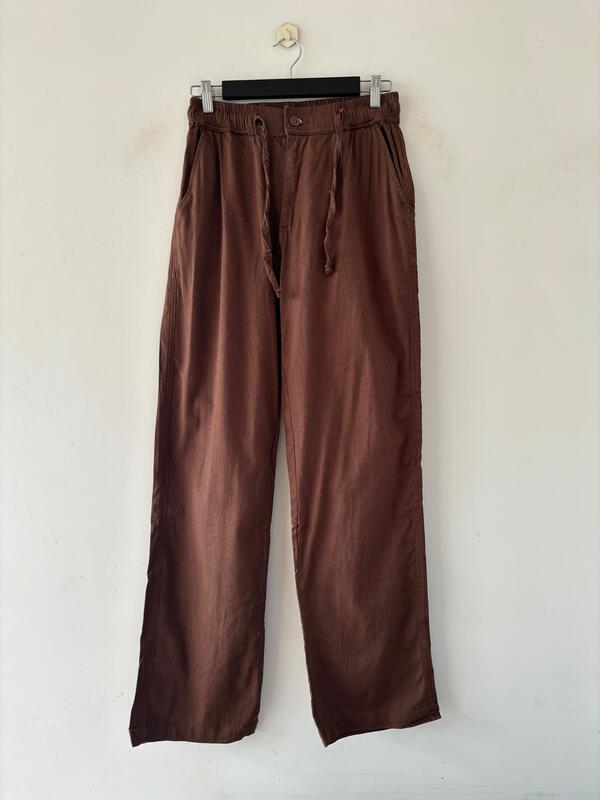 Cocoa brown relaxed-fit linen pants