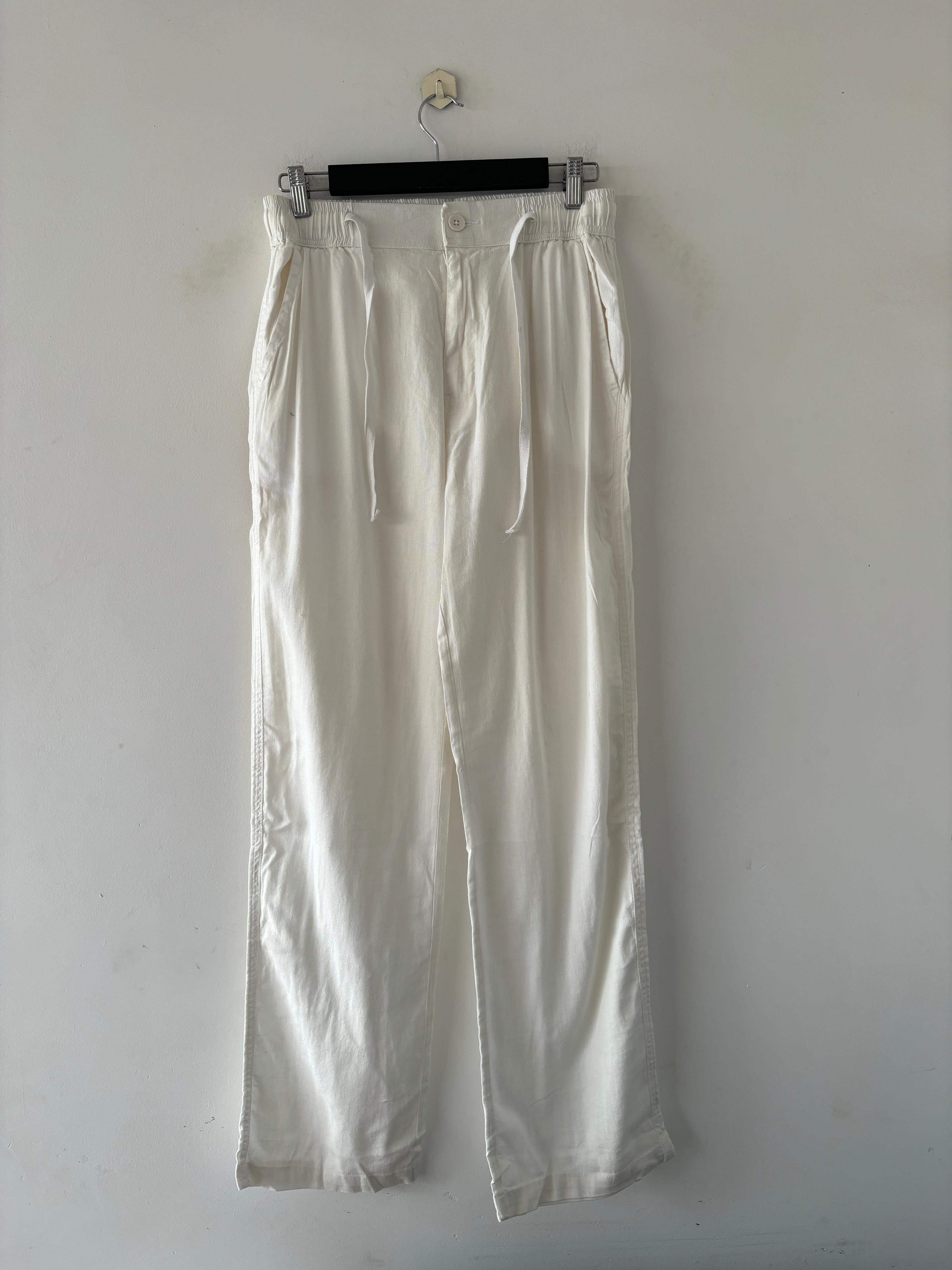 Snow white relaxed-fit linen pants
