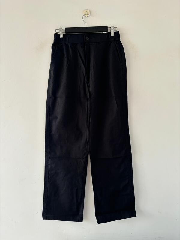 Jet black relaxed-fit linen pants