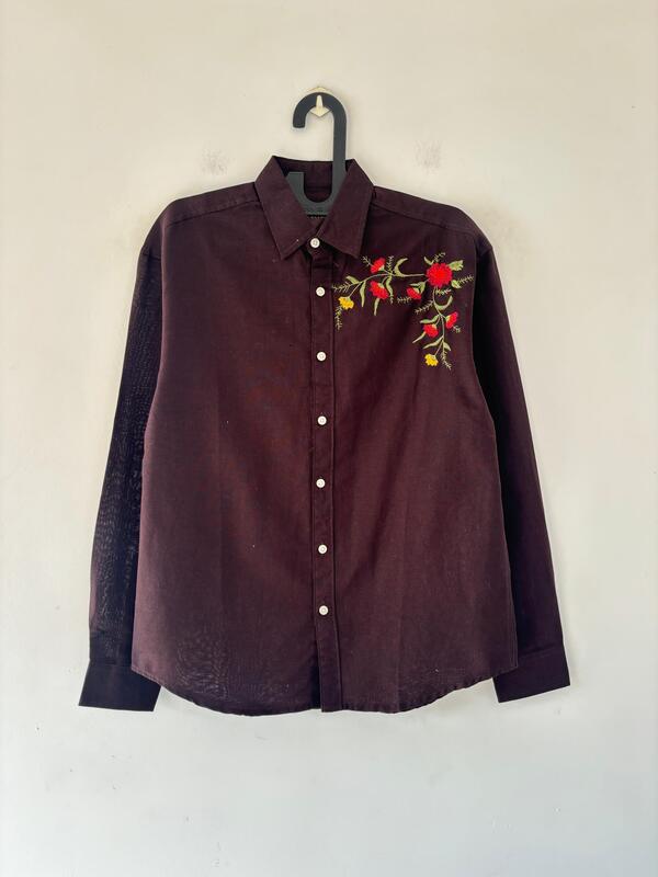 Chocolate linen embroidered shirt