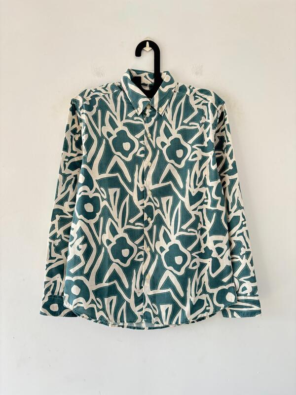 Teal & white printed shirt