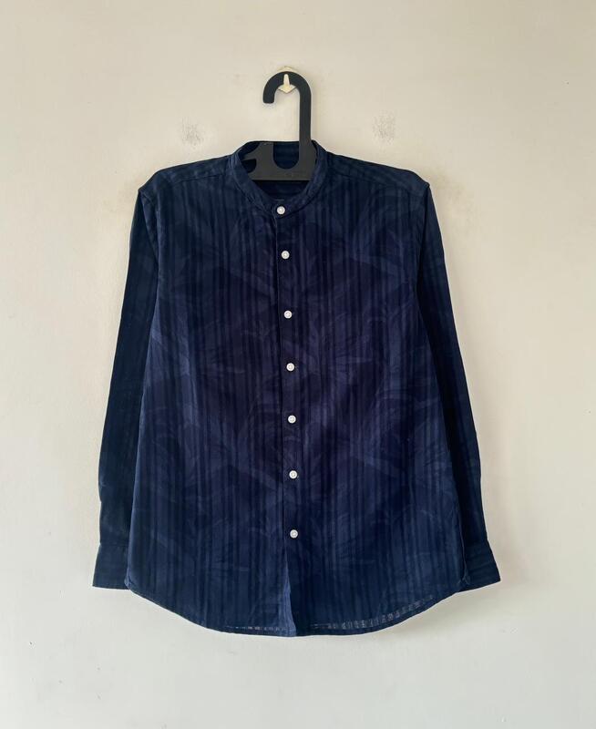 Indigo blue mandarin shirt