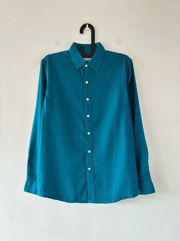 Peacock blue linen shirt