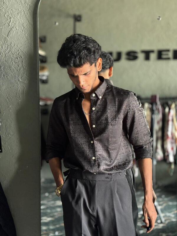 Obsidian black self-designer shirt