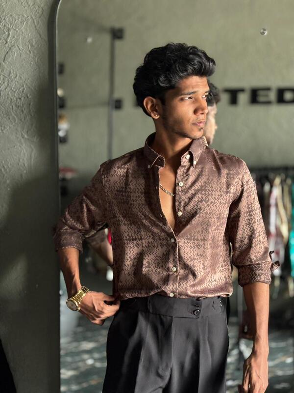 Brown self-designer shirt