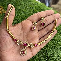 MANGO WITH RUBY STONE ANTIC LONG HARAM VINAYAGAR  DESIGN
