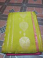 Soft Venkatagiri Pattu Saree Yellow Colour With Blue & Silver Border