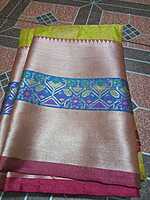 Soft Venkatagiri Pattu Saree Yellow Colour With Blue & Silver Border