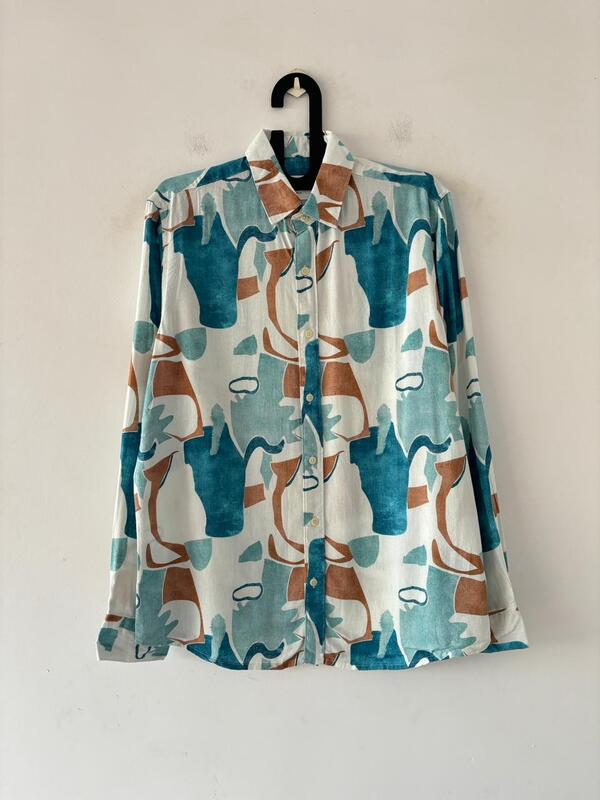Teal Vessel linen printed shirt