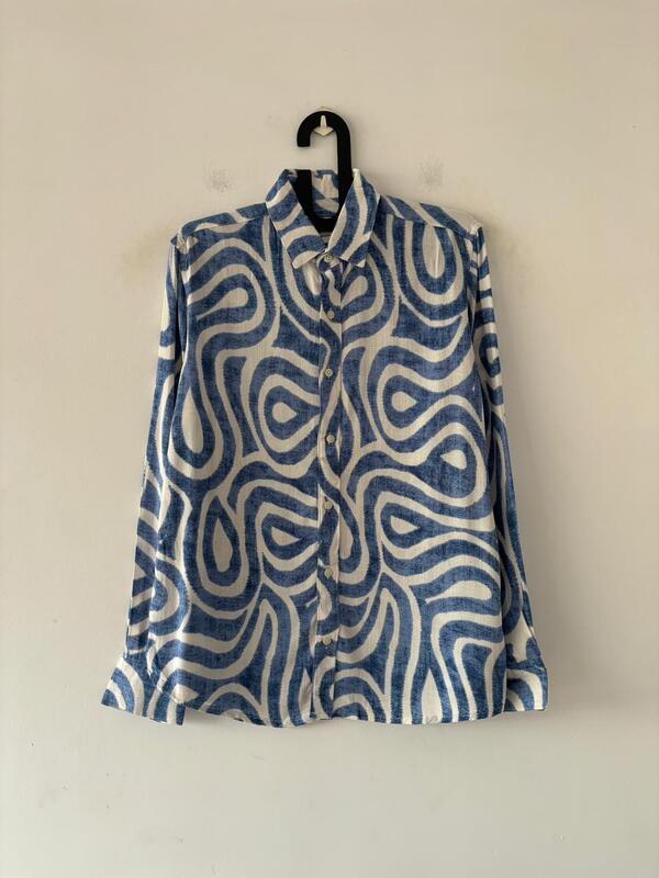 Azure Wave linen printed shirt