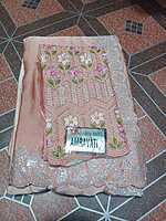 Siroski Stones Saree Cream Colour With Maggam Work Blouse