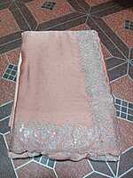 Siroski Stones Saree Cream Colour With Maggam Work Blouse