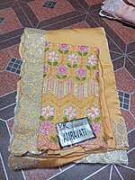 Siroski Stones Saree Light Orenge Colour With Maggam Work Blouse