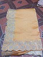 Siroski Stones Saree Light Orenge Colour With Maggam Work Blouse