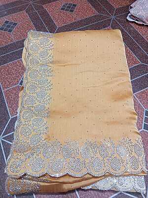 Siroski Stones Saree Light Orenge Colour With Maggam Work Blouse