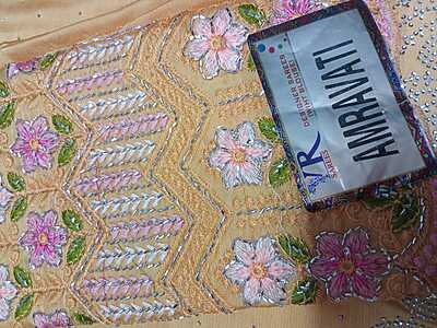 Siroski Stones Saree Light Orenge Colour With Maggam Work Blouse