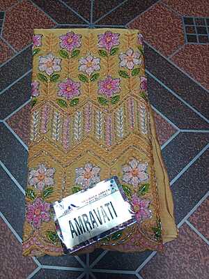 Siroski Stones Saree Light Orenge Colour With Maggam Work Blouse