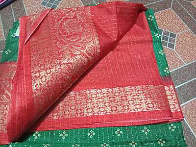 Dola Silk Saree Green Colour With Red Border