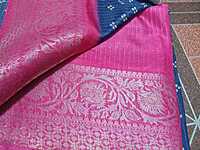 Dola Silk Saree Blue Colour With Pink Border