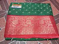 Dola Silk Saree Green Colour With Red Border
