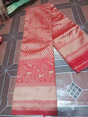 Pattu Saree Red Colour With Silver Border