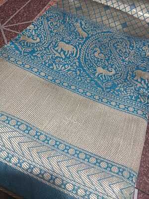 Pattu Saree Blue Colour With Silver Border