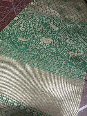 Pattu Saree Thick Green Colour With Silver Border