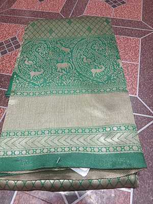 Pattu Saree Thick Green Colour With Silver Border