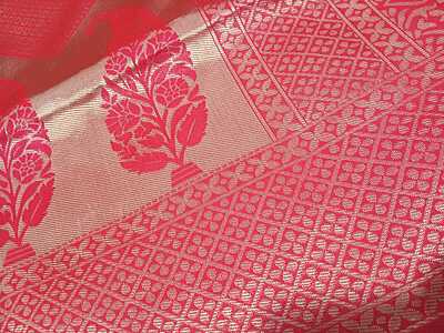 Pattu Saree Red Colour With Buttas Silver Border