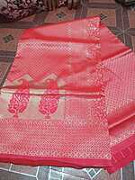 Pattu Saree Red Colour With Buttas Silver Border