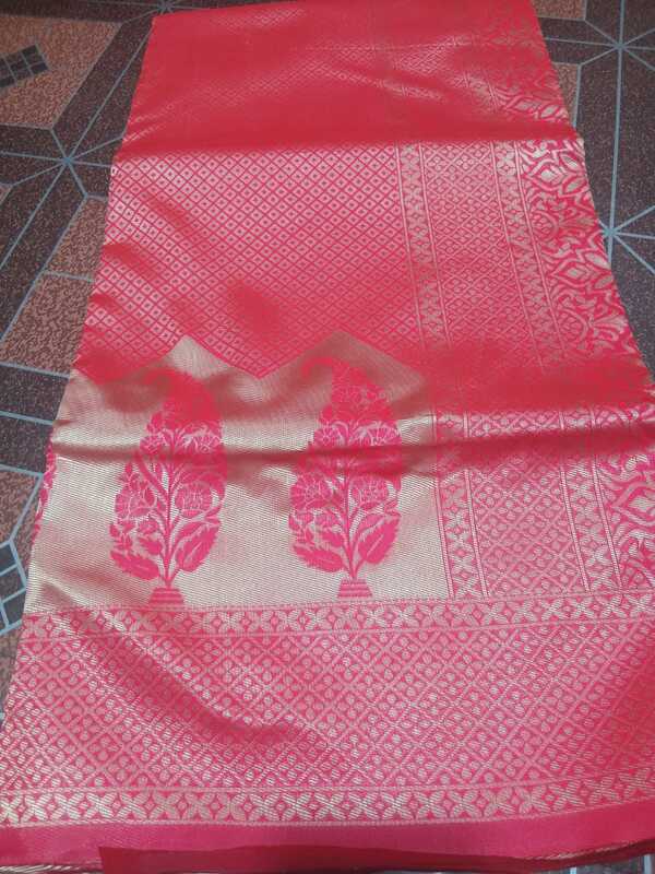 Pattu Saree Red Colour With Buttas Silver Border