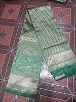 Pattu Saree Thick Green Colour With Silver Border