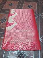Pattu Saree Red Colour With Buttas Silver Border