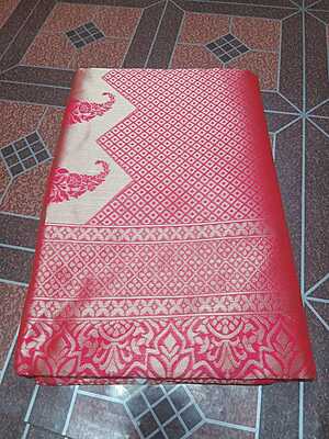 Pattu Saree Red Colour With Buttas Silver Border