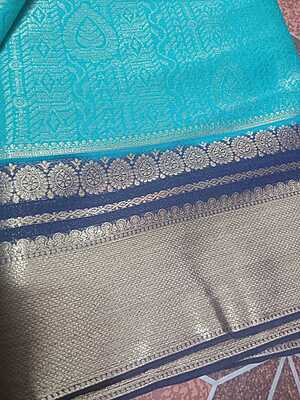 Soft Pattu Saree Blue Colour With Silver Border