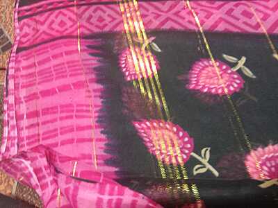 Georgette Two Sarees Pink Colour and Green Colour Combo