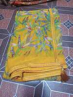 Georgette Saree Yellow Colour With Multi Colour Flowers