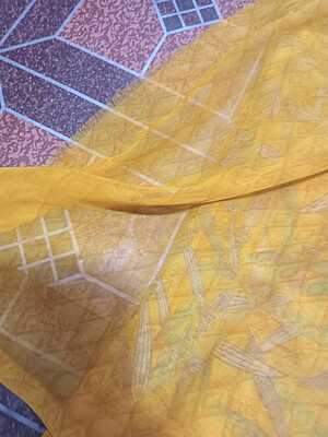 Georgette Saree Yellow Colour With Multi Colour Flowers