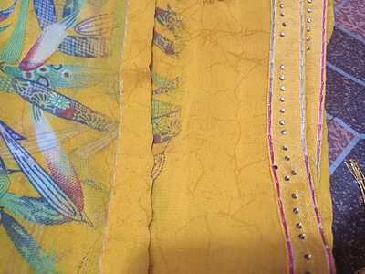 Georgette Saree Yellow Colour With Multi Colour Flowers