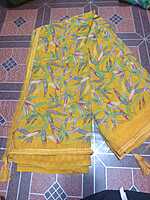Georgette Saree Yellow Colour With Multi Colour Flowers