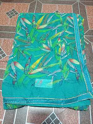 Georgette Saree Aqua Blue Colour With Multi Colour Flowers