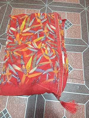 Georgette Saree Red Colour With Multi Colour Flowers