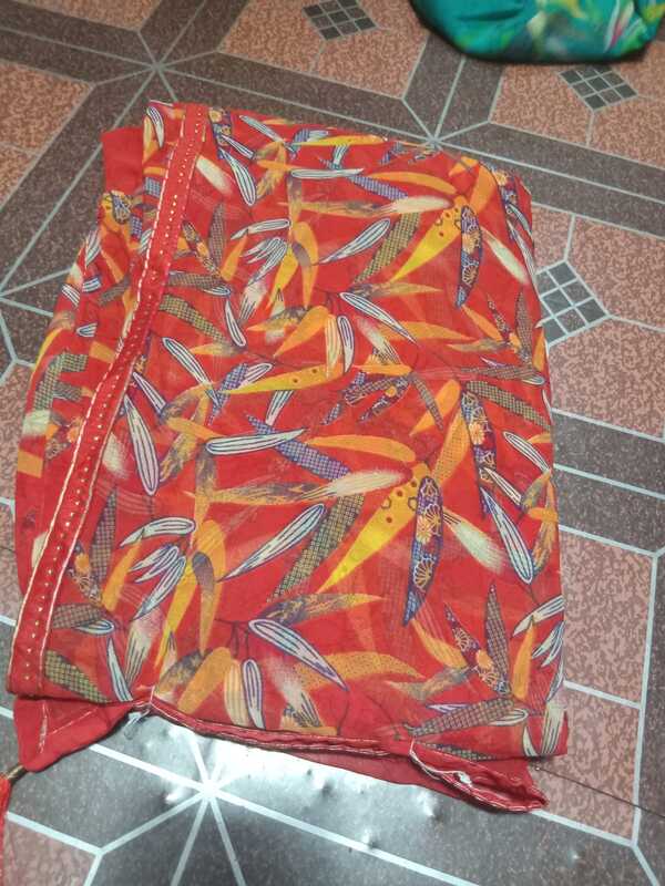 Georgette Saree Red Colour With Multi Colour Flowers