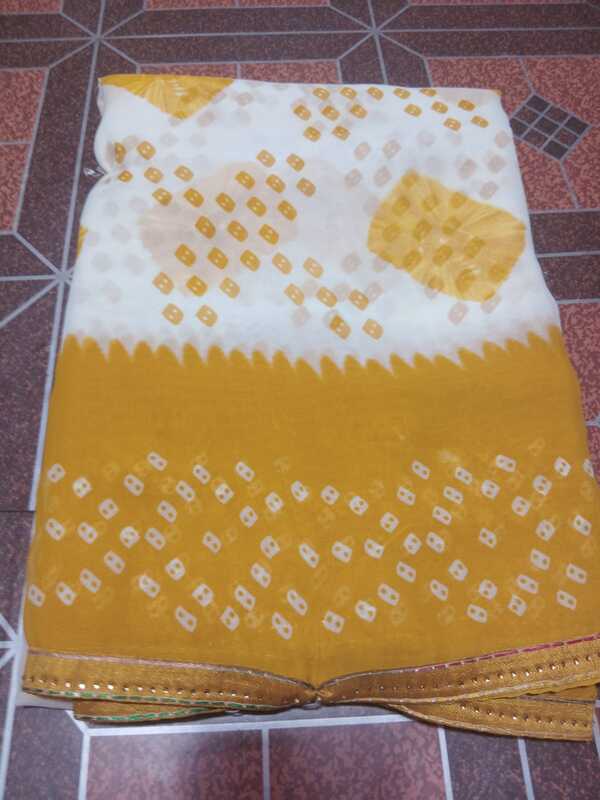 Georgette Saree Yellow Colour With Buttas Pattern