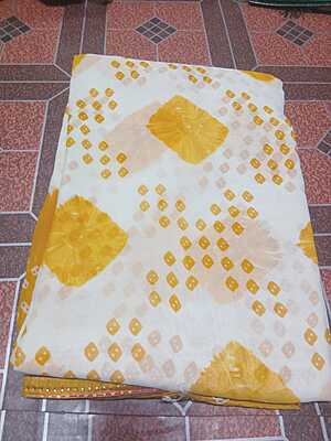 Georgette Saree Yellow Colour With Buttas Pattern