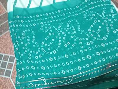 Georgette Saree Aqua Blue Colour With Lines Pattern
