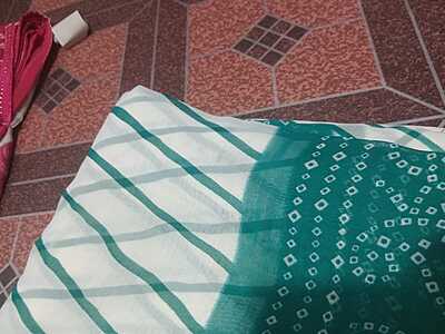 Georgette Saree Aqua Blue Colour With Lines Pattern