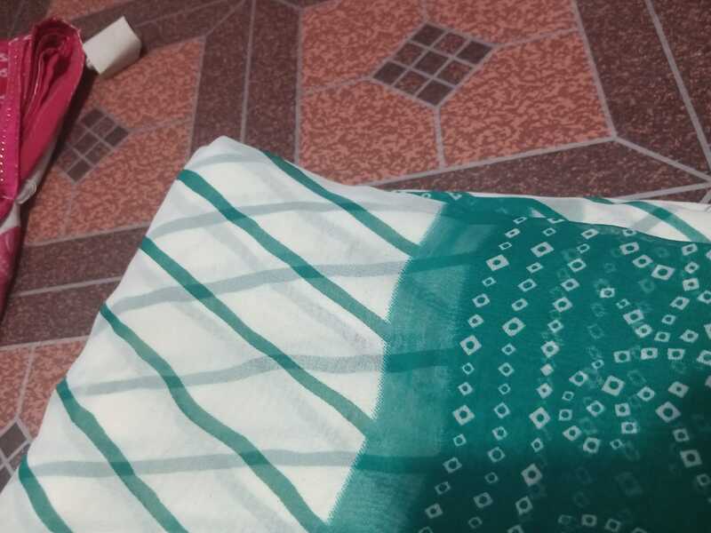 Georgette Saree Aqua Blue Colour With Lines Pattern