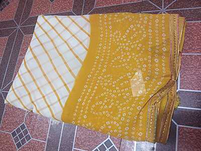 Georgette Saree Yellow Colour With Lines Pattern