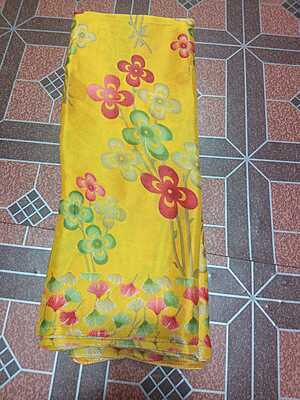 Soft Silk Yellow Colour With Flower Pattern